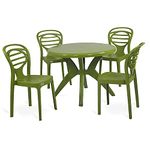 Oaknest Unboxing Furniture Supreme Oak With Marina Circular Dining Table 4 Seater | Plastic Dining Room Set For Outdoor/Indoor | 1 Dining Table With 4 Chairs (5 Piece) | 1 Year Warranty (Mhendi Green)