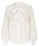 Victorian Blouse for Women Vintage Long Sleeve Button Down Shirt with Bow-Knot Ivory L