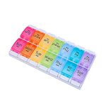 Pill Box Organiser 7 Day Medicine Storage Box, Travel Pill Box for Medication and Supplements (Rainbow)