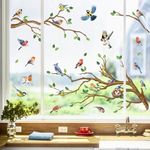 decalmile Spring Summer Birds Tree Branch Double Sided Window Clings Hummingbird Birds Branch Window Decals Anti-Collision Window Glass Static Window Stickers