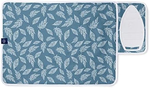 Encasa XO Ironing Mat/Pad (Small 28"x20") with 3mm Padding & Silicone Iron Rest for Steam Pressing on Tabletop or Bed - Heat Resistant, Portable, Quilting & Travel Blanket - Big Leaves Blue