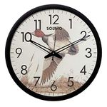 Amazon Brand - Solimo 12-inch Plastic & Glass Wall Clock - Bird Fly (Silent Movement, Black Frame)