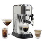 DeLonghi Dedica Style EC685 Barista Coffee Machine with Pump, 2 Espressos and Iced Coffee, Stainless Steel, Milk Frother Steam Wand for Cappuccino, Latte Macchiato & Cold Coffee, Classic Italian Style