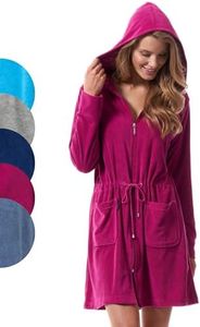 Morgenstern Bathrobe Women with Hood, Zip Up Up, Short Length, Lightweight Dark Berry M