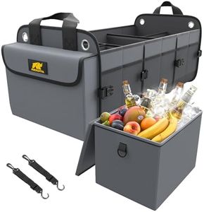 MIKKUPPA Car Trunk Organizer with Cooler Bag, 5 Compartments 1680D Oxford Trunk Organizer for Car Portable Suv Trunk Organizers and Storage with 2 Adjustable Straps for Auto, Truck, Suv (Grey)