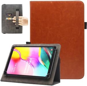 Universal 10 10.1 Inch Android Tablet Case, Nannxiebky Slim Folding Stand Folio Wallet Cover with Hand Strap for 10 10.1 Inch and All 9.5" - 10.5" Tablet, Brown