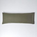 HOMESCAPES Luxury Soft Linen Body Pillowcase Plain Dark Green Textured Natural French Flax Fibre Linen & Pure 100% Cotton Blend Khaki Green Pillowcase, 136 cm Long