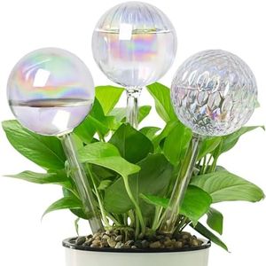 MOANYI Plant Watering Globes Set of 3, Light Iridescent Color Clear Glass Automatic Plant Waterer Bulbs, 6.4oz/190ml Capacity Self Watering Globes Planter Insert Devices