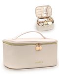 Prite Makeup Bag, Large Capacity Portable Travel Cosmetic Bag, Waterproof Makeup Organizer for Women with Handle and Divider(Beige)