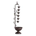 Alpine Corporation MAZ254 Outdoor Floor Tiered Vintage Water Fountain w/ 6 Hanging Cups, Soothing Tier Waterfall, 38", Bronze