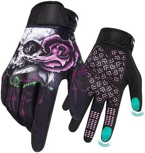 RIGWARL Motorcycle Gloves Women Touchscreen, Breathable Pink Skeleton Bike Glove Non-Slip, Designed Riding Gloves Motorcycle Women Full Finger for Mountain Bike Cycling Hiking ATV MTB Gloves, X-Small