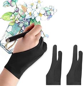 Mixoo Artists Gloves 2 Pack - Palm Rejection Gloves with Two Fingers for Paper Sketching, iPad, Graphics Drawing Tablet, Suitable for Left and Right Hand (L)