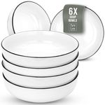 Scandi Porcelain Soup Plate Set of 6 - White, Scandinavian Design, Dishwasher Safe - Stylish Large Salad and Pasta Bowls - Modern Dinnerware, White Porcelain Dinner Sets for 6 by Pure Living