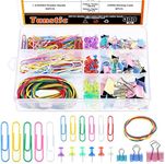 Tanstic 300Pcs Colored Office Clips Set, Assorted Sizes Paper Clips Binder Clips, Paper Clamps Paperclips Push Pins Rubber Bands Tacks for Office School Home Supplies Document Organizing