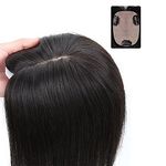 RemeeHi Clip in Silk Base Hair Topper Human Hair for Women Thin Clip on Crown Top Hairpiece Small Toupee for Thinning Hair 9x14 Natural Color 14 Inch