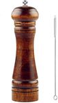 Wooden Pepper Mill or Salt Mill with a cleaning brush - 8 inch tall - Best Pepper or Salt Grinder Wood with a Adjustable Ceramic Rotor and easily refillable - Oak Wood Pepper Grinder for your kitchen