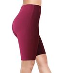 COMFY FOREVER High Waisted Biker Shorts for Women - Workout Athletic Yoga Running Compression Shorts - Tummy Control Soft Workout Pants Burgundy S-M-L