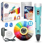 3D Pen + English Instructions & Free Illustrated Guide + PLA Filaments 12 Colors (2 Fluo) - Professional 3D Pen, Kids 3D Pen