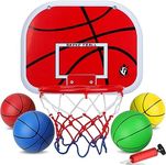 Mini Basketball Hoop Set for Kids, Wall Mount Basketball Hoop Over Door with 4 Small Replacement Basketballs, ABS Backboard Metal Rim Goal Sport Party Activity Toys for Office Room Pool