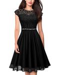 MIUSOL Women's Vintage Sequin Belt Party Wedding Guest Cocktail Flared Swing Dress (XX-Large, Black)