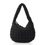 Puffer Tote Bag with Zip, Quilted Tote Bag Large Shoulder Bag Handbag, Lightweight Padding Puffy Tote Bag for Women (Black)