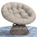 Bme 40" Ergonomic Wicker Papasan Chair with Soft Thick Density Fabric Cushion, High Capacity Steel Frame, 360 Degree Swivel for Living, Bedroom, Reading Room, Lounge, Silver Cloud - Brown Base