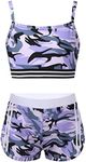 iEFiEL Kids Girls Camo Gymnastic Sports Crop Top with Shorts Set Gym Yoga Fitness Workout Activewear Swimwear Dancewear Camo Purple 10 Years