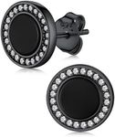 Black Earrings for Men, Tiny Small Sterling Silver Onyx Stud Earring with CZ, Round Earring Studs for Father Son