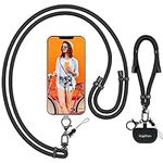 KAPTRON Universal Phone Lanyard with Wrist Strap, Adjustable Crossbody Cell Phone Lanyard Neck Strap and Wristlet Strap with 2 Lobster Clips, Phone Tether Patches and Phone Straps (Black, 2 Pack)