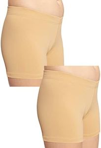 STRETCH IS COMFORT Girl's Nylon Booty Shorts 2 Pack Beige Small