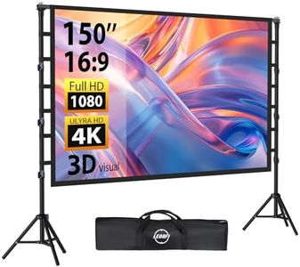 LEORFI Projector Screen and Stand 150 Inch, Outdoor Portable Projector Movie Screen Pull Down, Indoor Projections Screen with Stand 16:9 4K Full HD Support Height Adjustable for Home Theater Camping