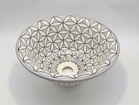 Maison Andaluz Art Deco Hand painted grey star and white Moroccan ceramic bathroom sink Basin - Round, Painted Inside Out - White clay Ø 30 H 14 cm