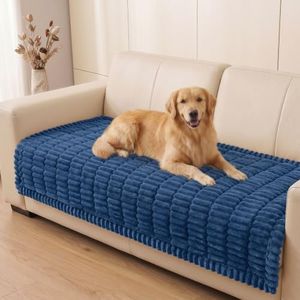 Smiry Couch Cover for Dogs Washable, Non Slip Fuzzy Pet Couch Covers for 3 Cushion Sofa Pet Friendly, Thick Soft Sofa Slipcovers Cushion Protector (Navy Blue, 35.4" x 95")