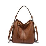 Realer Women Handbags Fashion Hobo Bags Faux Leather Long Strap Shoulder Bag Ladies Large Tote Bag Cross body Bag for Work Business School College Travel Brown