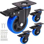 4" Caster Wheels Set of 4, Heavy Duty Casters with Brake, Safety Dual Locking casters, No Noise Wheels with Polyurethane Foam, Load 2200LBS (Two Hardware Kits for Free)