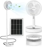 8 inch Portable Standing Fan, Solar Powered Foldable Pedestal Fans, 5200mAh Rechargeable Battery USB Powered Table Fan, Height Adjustable, 3 Speeds, Quiet Desk Floor Fan for Bedroom Office Camping