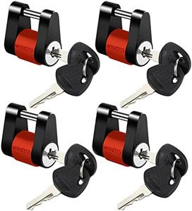 METOWARE Keyed Alike Trailer Coupler Lock, 1/4” Dia, 3/4” Span Heavy-Duty Steel Trailer Tongue Lock for Tow Boat RV Truck Car's Coupler with Anti-Rattle Rubber Rings (4 Pack)