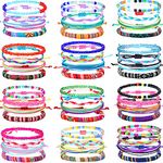 Remerry 48 Pieces Handmade Friendship Bracelets Adjustable Woven Braided Bracelet Colorful Beaded Bracelets Elastic Beaded Anklet for Women Men Jewelry Party Accessories, Assorted Style