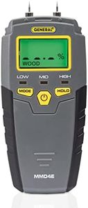 General Tools MMD4E Digital Moisture Meter, Water Leak Detector, Moisture Tester, Pin Type, Backlit LCD Display With Audible and Visual High-Medium-Low Moisture Content Alerts, Grays