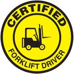 Accuform Signs LHTL334 Adhesive Vinyl Hard Hat Decal Legend CERTIFIED FORKLIFT DRIVER with Graphic 2-1/4 Diameter Black on Yellow (Pack of 10)