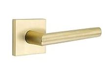 EMTEK Square Rosette Privacy Set with Matching Finish Stuttgart Lever - Choice of Left/Right Handing and 7 Finishes - 5210STULHUS4 - Left Handed (LH) - Satin Brass (US4)