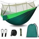 Hammock Outdoor Hammock with Mosquito Net: Camping Hammock Ultralight Quick Drying Travel Hammock with 2 x Iron Buckles 1 x Strap 1 x Nylon Sling Includes 300 kg Load Capacity Green