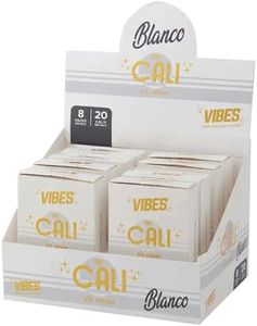 Cali by VIBES Premium Pre-Rolled Blanco Cones with 1/2 Gram Capacity, Pack of 8 with 20 Cali's per Pack, Wide Cylindrical Shape, Hand-Rolled Cones, Slow-Burning Paper with Unique Blends