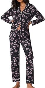 Ekouaer Pajamas Women's Long Sleeve Sleepwear Soft Button Down Loungewear Pjs Set Nightwear XS-XXL, Floral44 - Gypsophila Black, Large