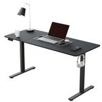 ERGOMAKER Electric Standing Desk 140x60cm (55.1"x23.6"), Height Adjustable Standing Desk with Splice Board, Stand Up Desk with Backpack Hook and Memory Smart Handset(Black Frame + Black Desktop)