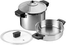 Kuhn Rikon Pressure Cooker Set, 2.5L and 6L (24cm) Duromatic Inox Food Steamers with Side Grips. Multi Cooker Hotpot with Auto Lock Lid. Stainless Steel Pot – 10 Year Kuhn Rikon Cookware Guarantee