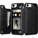 Coolden for iPhone SE 2020 Case iPhone SE 2022 Case iPhone 7 Case Wallet Shockproof Case with Card Holder Flip Soft PU Leather Magnetic Closure Protective Case Cover for iPhone 7/8/SE 2/ SE 3-Black