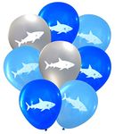 Shark Latex Balloons (16 pcs) by Nerdy Words for Under the Sea Ocean Diving Shark Week Parties (Silver & Blue)