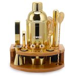 12-Piece Bartending Kit, Bar Bartender Tools with Stylish Bamboo Stand, for Home and Pub Martini Cocktail DIY Drink Shaker Bartender Kit Stainless Steel (25Oz) -Gold