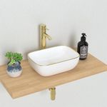 J-FAMILY 14.5'' x 10'' Bathroom Small Vessel Sink Above Counter White Porcelain Ceramic Sink Bowl Gold Rim Decoration Small Vanity Sink Lavatory Wash Basin,JFBS88GT